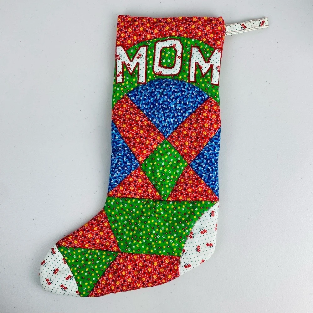 Quilted Colorful‎ Patchwork Christmas Mom Stocking